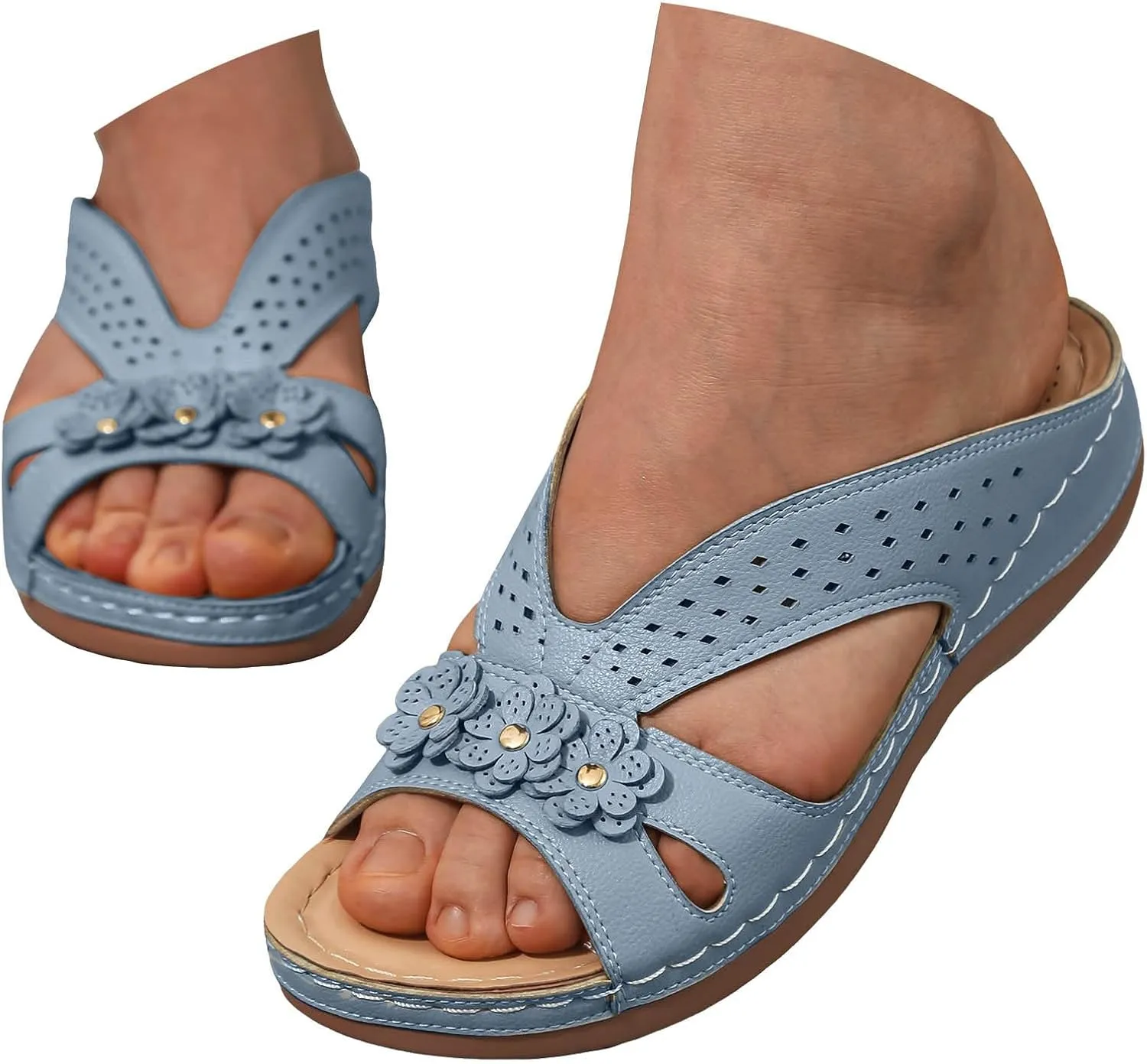 Eduavar Womens Sandals Summer Fashion Orthotic Slides Ladies Lightweight Athletic Yoga Mat Slip On Thick Cushion Slippers