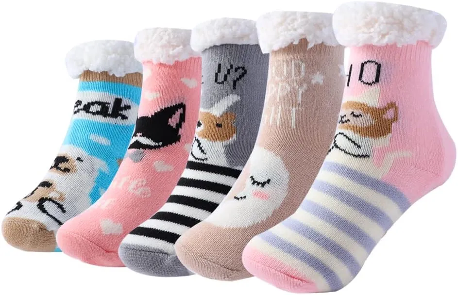 Fuzzy Slipper Socks for Kids Girls Women with Grippers Non Slip，Kids Warm Fuzzy Christmas Slipper Socks