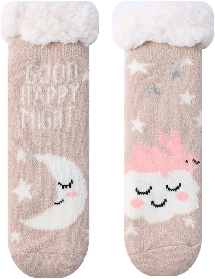 Fuzzy Slipper Socks for Kids Girls Women with Grippers Non Slip，Kids Warm Fuzzy Christmas Slipper Socks