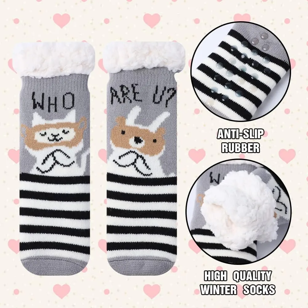 Fuzzy Slipper Socks for Kids Girls Women with Grippers Non Slip，Kids Warm Fuzzy Christmas Slipper Socks