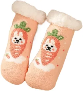 Fuzzy Slipper Socks for Kids Girls Women with Grippers Non Slip，Kids Warm Fuzzy Christmas Slipper Socks