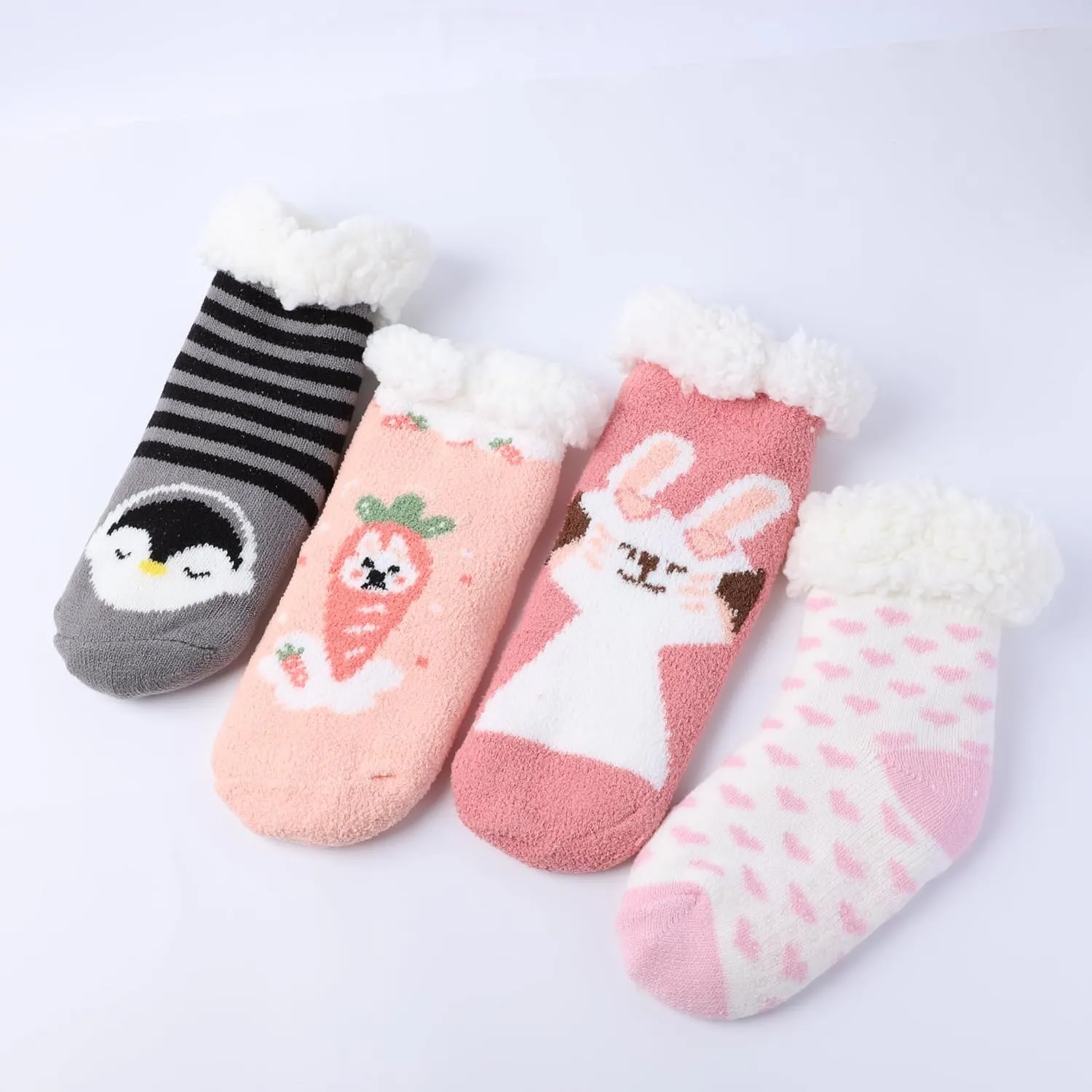 Fuzzy Slipper Socks for Kids Girls Women with Grippers Non Slip，Kids Warm Fuzzy Christmas Slipper Socks