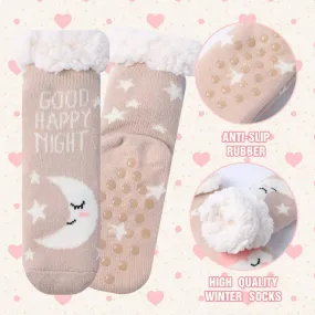 Fuzzy Slipper Socks for Kids Girls Women with Grippers Non Slip，Kids Warm Fuzzy Christmas Slipper Socks