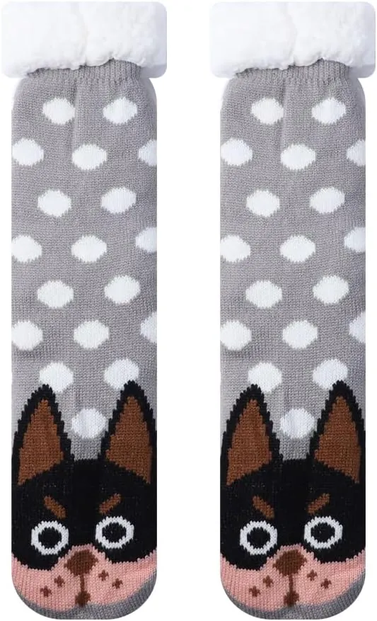 Fuzzy Slipper Socks for Kids Girls Women with Grippers Non Slip，Kids Warm Fuzzy Christmas Slipper Socks