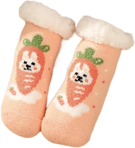 Fuzzy Slipper Socks for Kids Girls Women with Grippers Non Slip，Kids Warm Fuzzy Christmas Slipper Socks