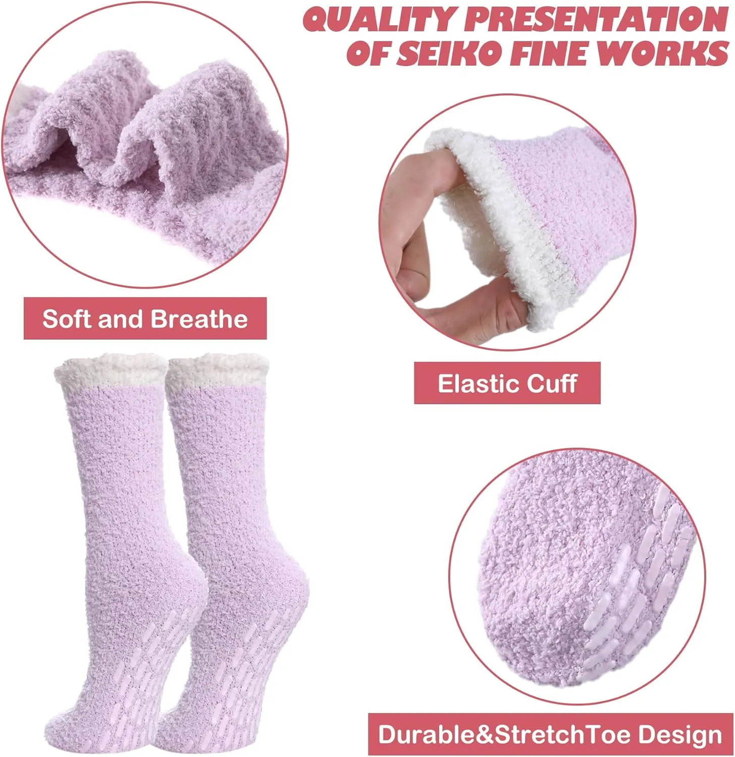 LINEMIN Non-Slip Fuzzy Socks for Women - Cozy Hospital Soft Fluffy Socks With Grips - Winter Warm Slipper