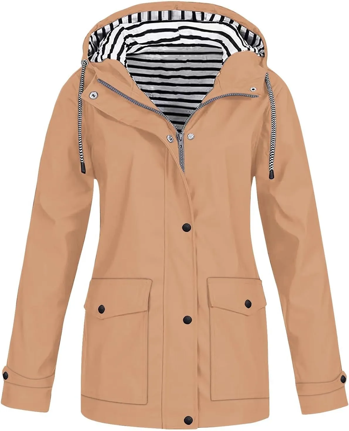 Mid Length Windbreaker for Women Long Sleeve Rain Jacket Waterproof Hiking Travel Coat Solid Trench Coat Tops