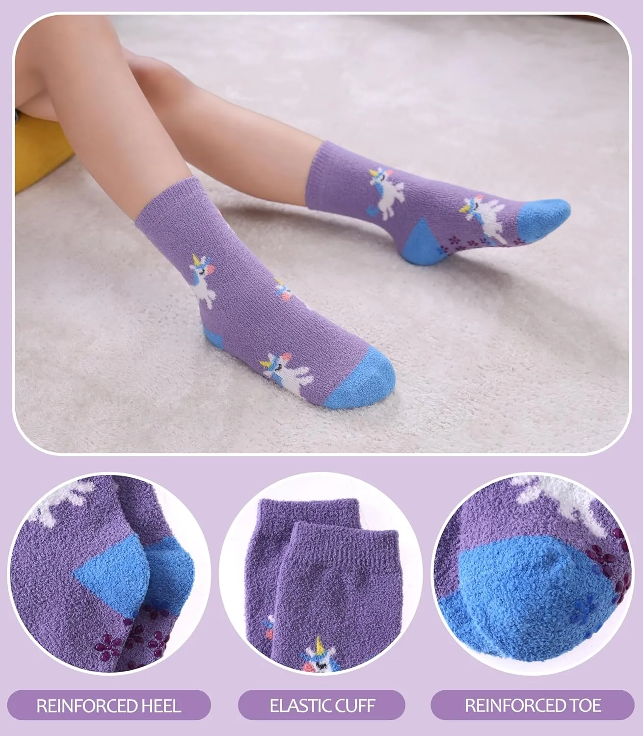 MQELONG Kids Non Slip Fuzzy Socks Girls with Grips Slipper Socks Cozy Fluffy Winter Warm Crew Gift Socks 6 Pack