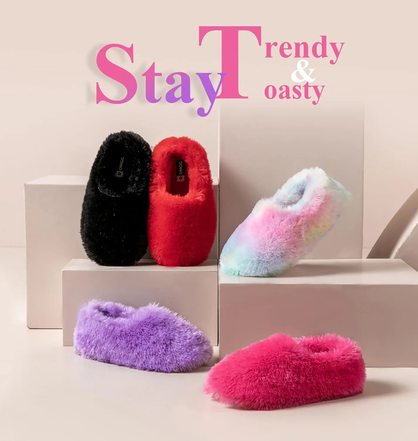 Onmygogo Fuzzy Winter Indoor Slippers for Women