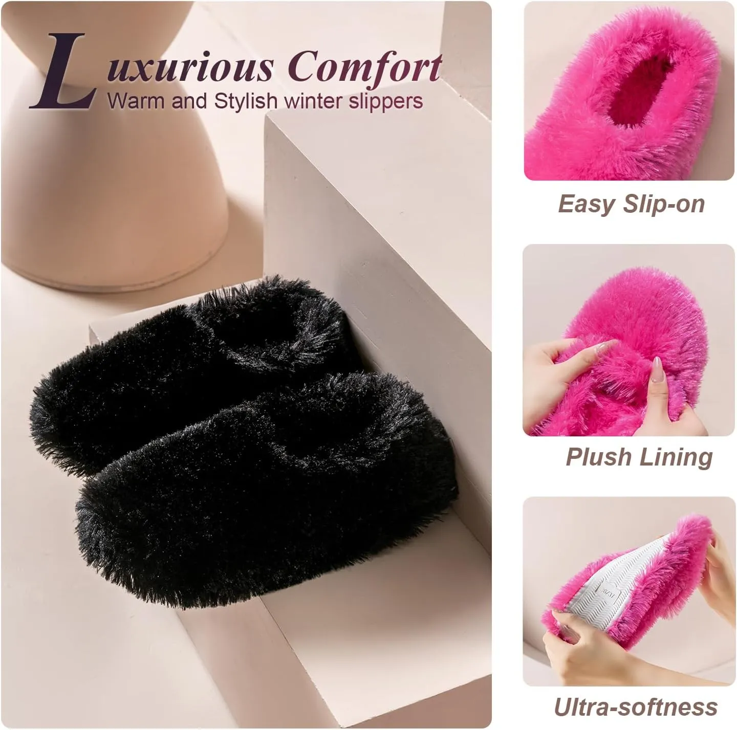 Onmygogo Fuzzy Winter Indoor Slippers for Women
