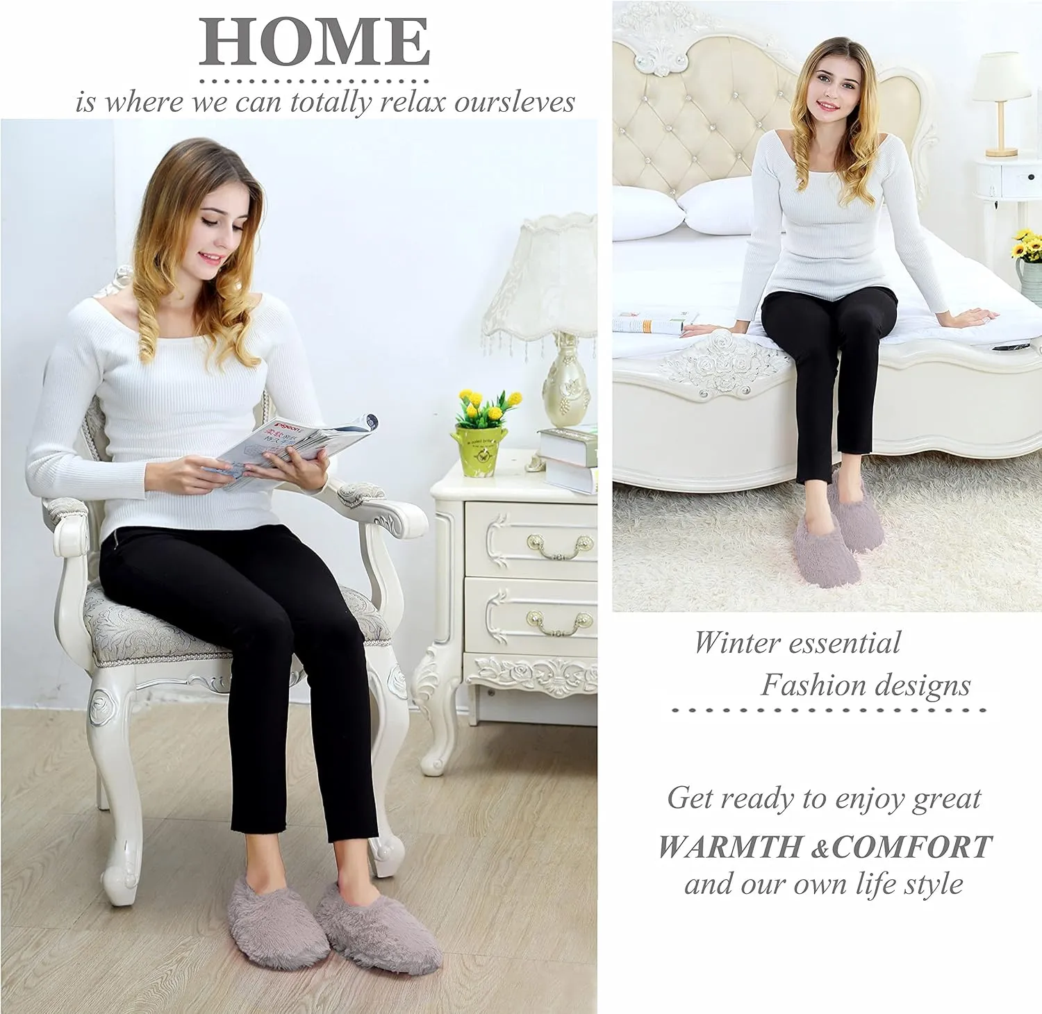 Onmygogo Fuzzy Winter Indoor Slippers for Women