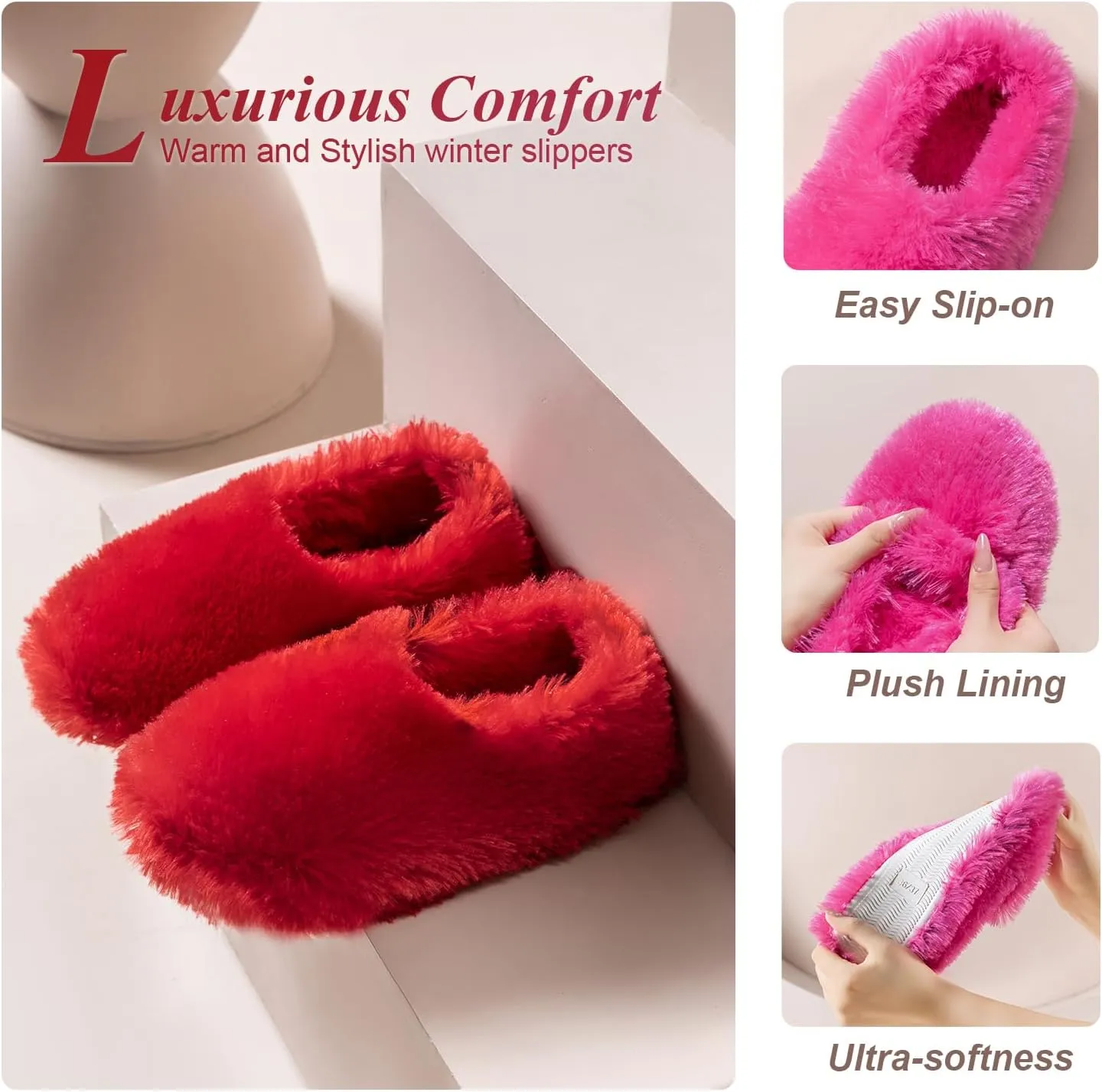 Onmygogo Fuzzy Winter Indoor Slippers for Women