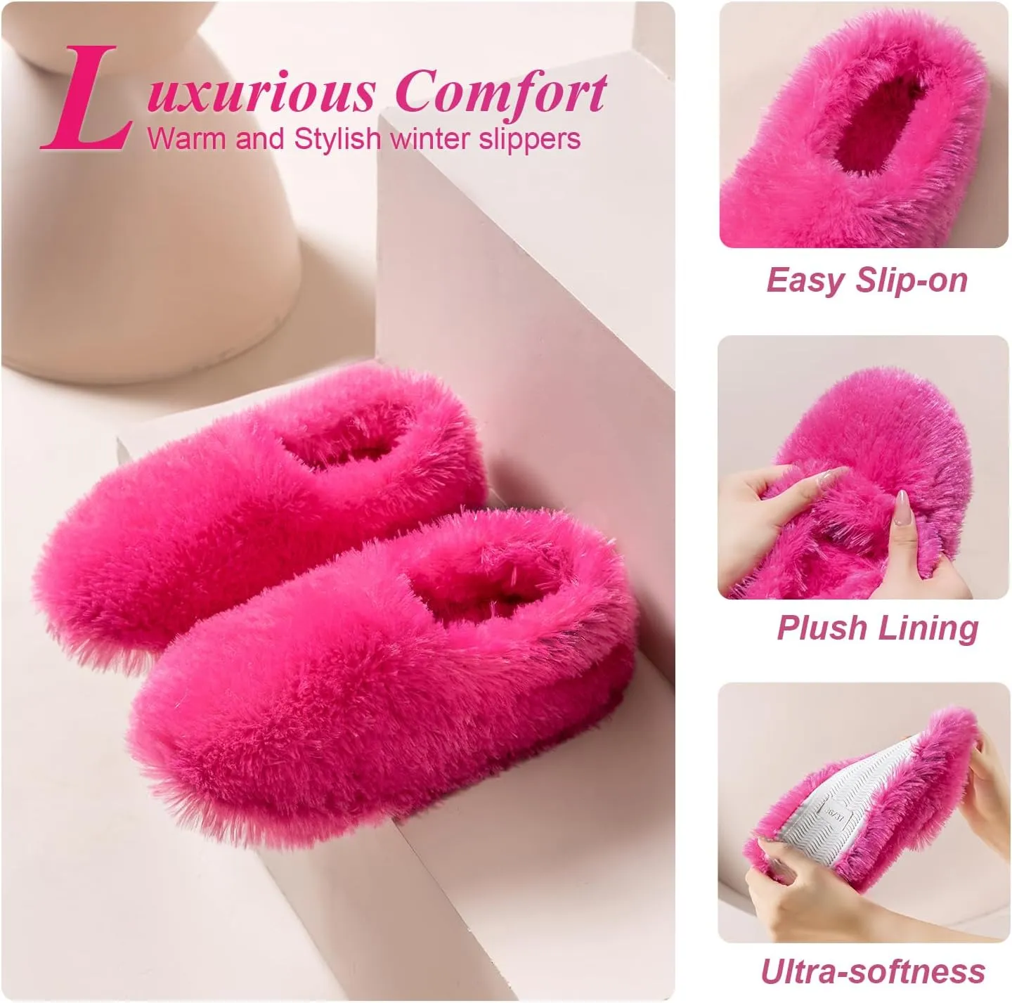 Onmygogo Fuzzy Winter Indoor Slippers for Women