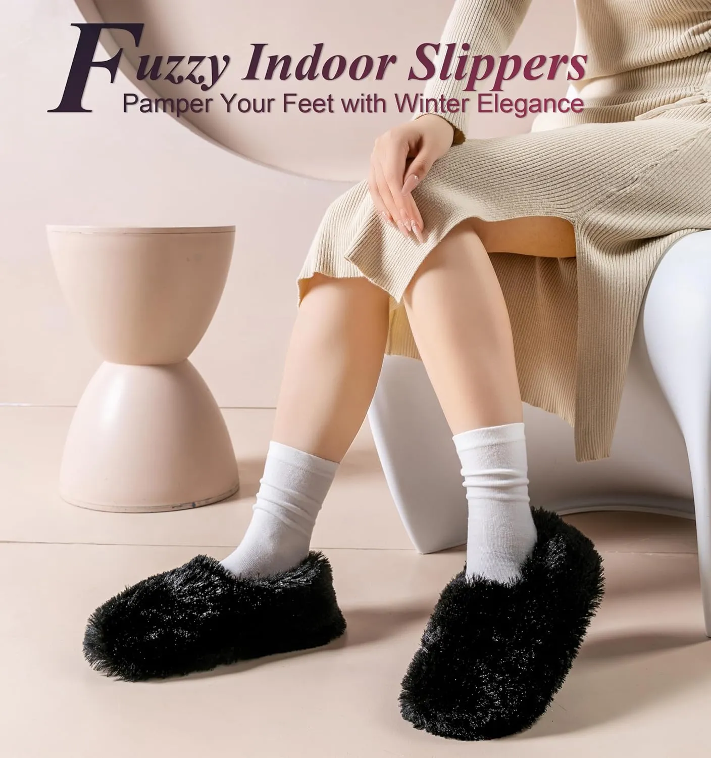 Onmygogo Fuzzy Winter Indoor Slippers for Women
