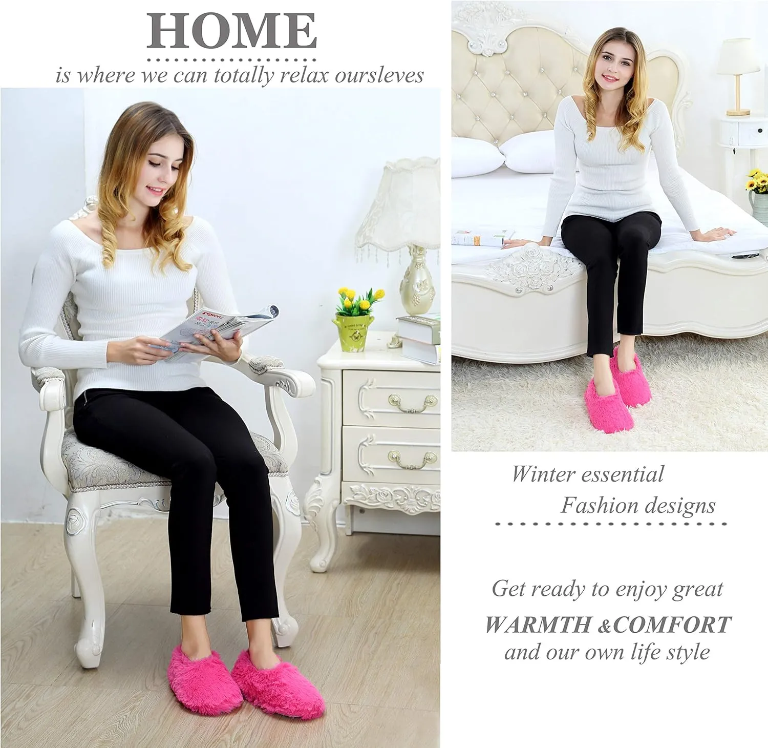 Onmygogo Fuzzy Winter Indoor Slippers for Women