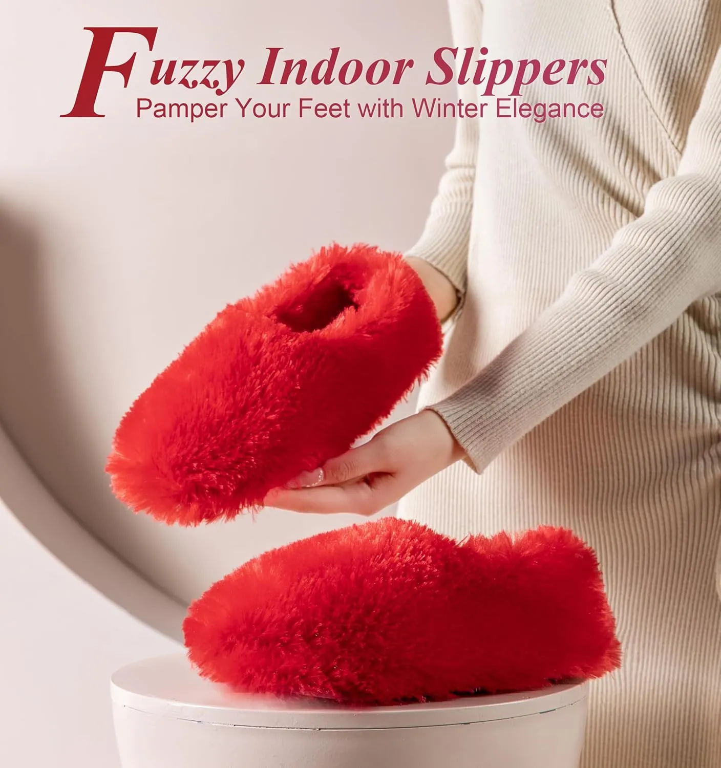 Onmygogo Fuzzy Winter Indoor Slippers for Women