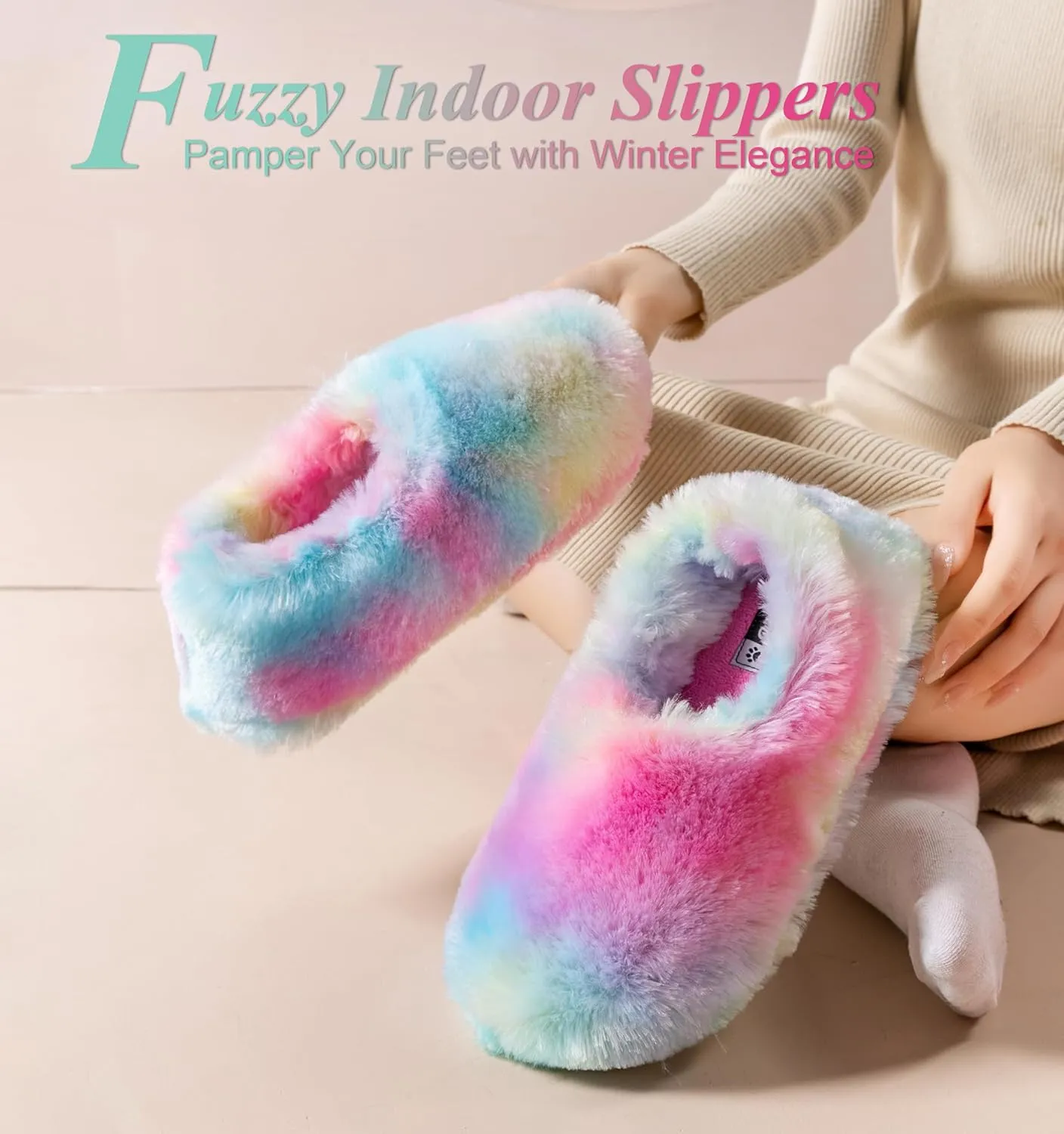 Onmygogo Fuzzy Winter Indoor Slippers for Women