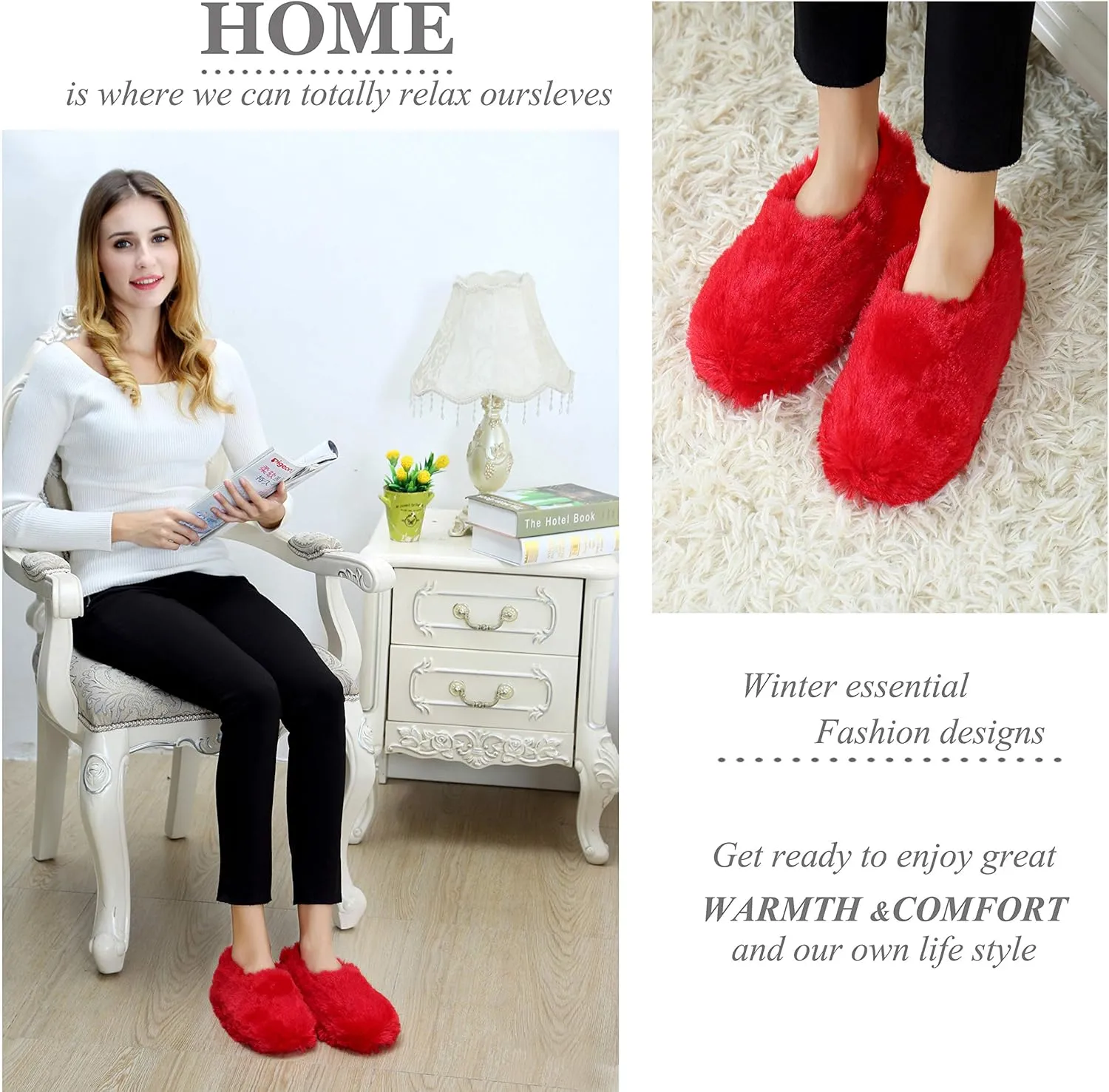 Onmygogo Fuzzy Winter Indoor Slippers for Women