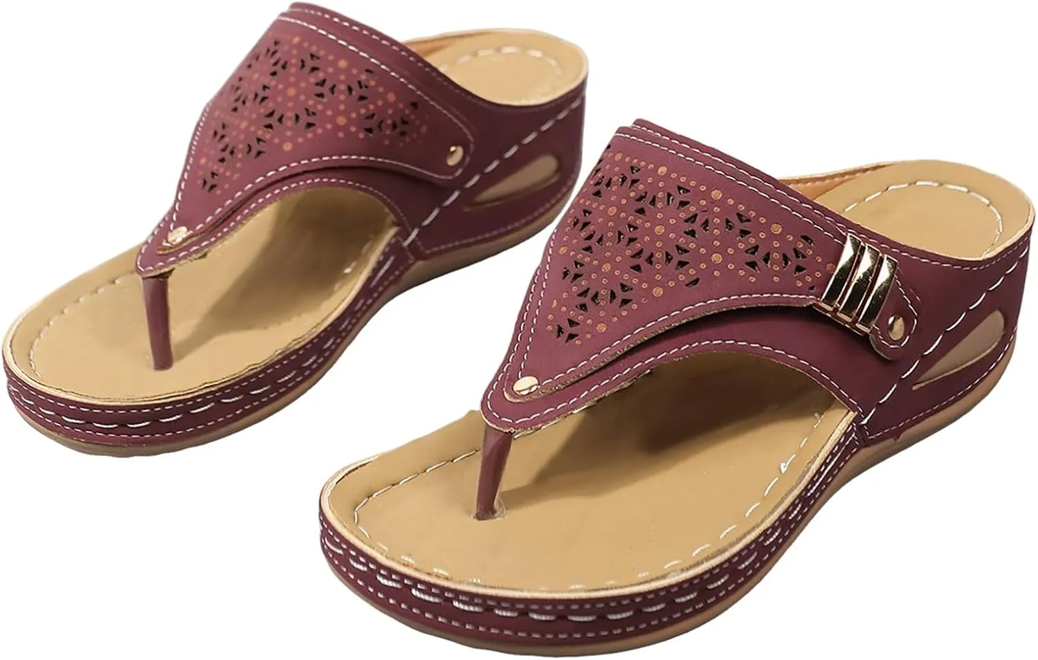 Orthopedic Sandals for Women Arch Support, Women Dressy Summer Wedge Sandals Comfortable Cushion Sandal Slip On Walking Sandal Lightweight Non-Slip Slippers Boho Beach Shoes
