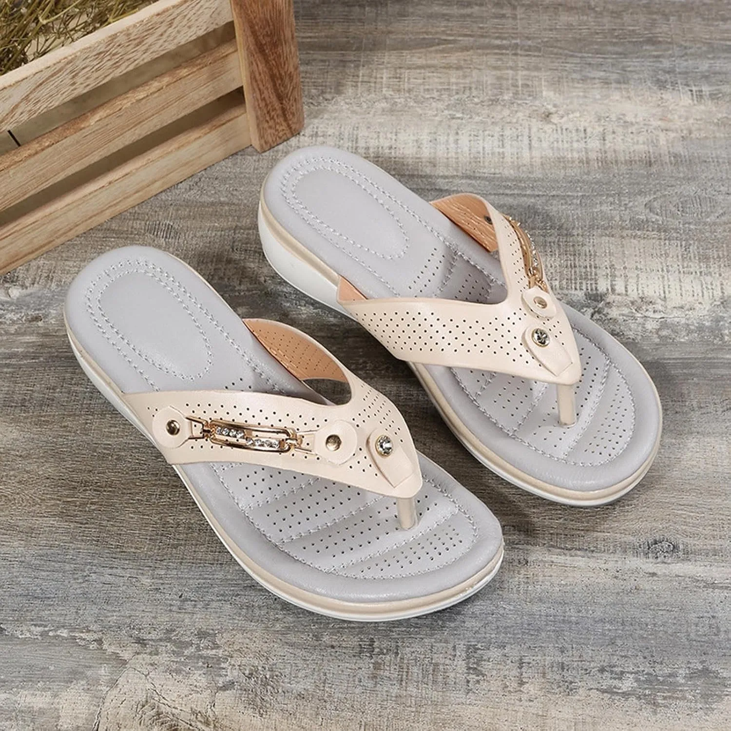 Orthopedic Sandals for Women Arch Support, Women Dressy Summer Wedge Sandals Comfortable Cushion Sandal Slip On Walking Sandal Lightweight Non-Slip Slippers Boho Beach Shoes