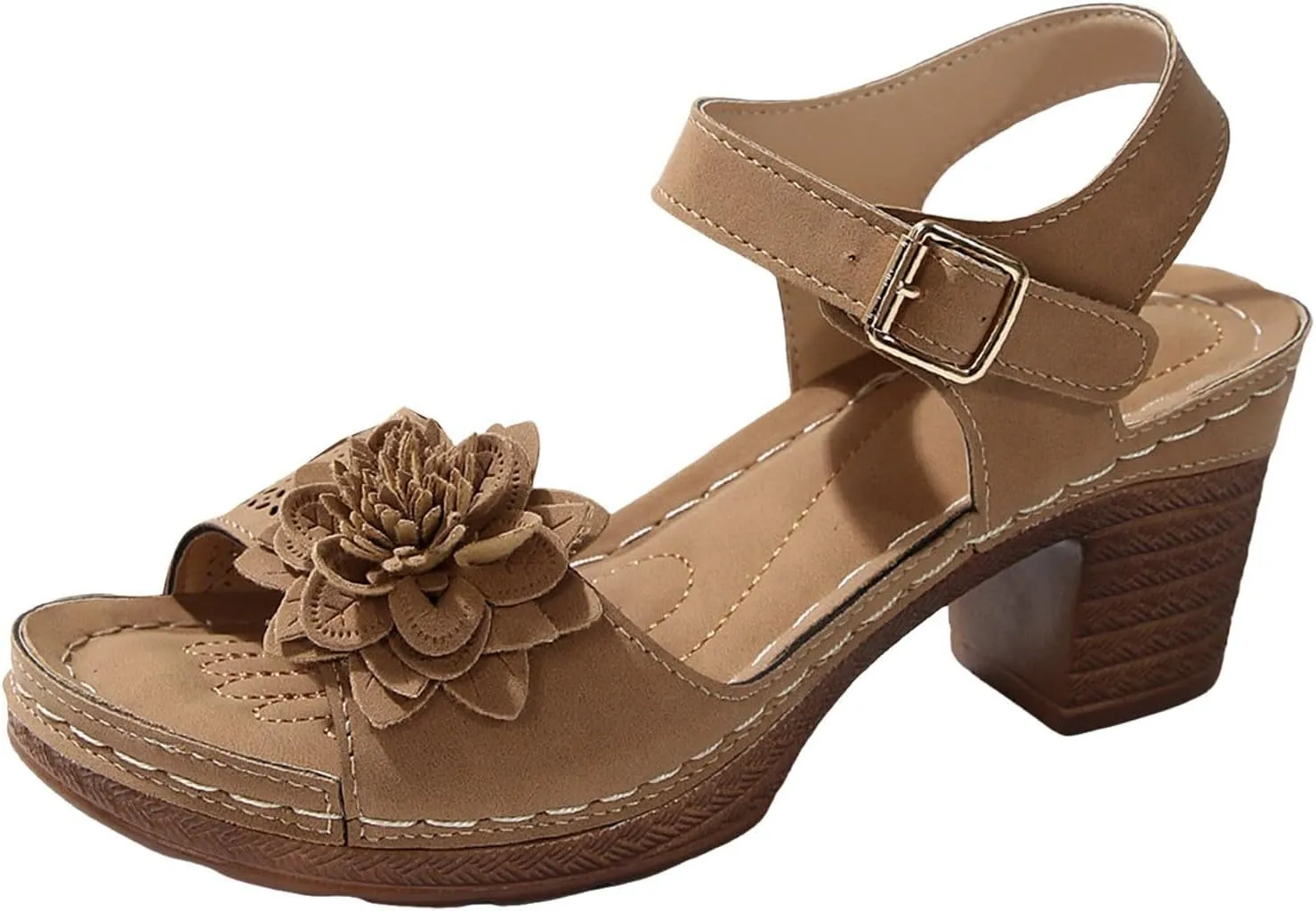 Orthopedic Wedge Sandals for Women Summer Beach Chunky Slip On Sandals Elegant Platform Casual Adjustable Ankle Strap Walking Shoes Open Toe Low Heel Slides Shoes with Flowers