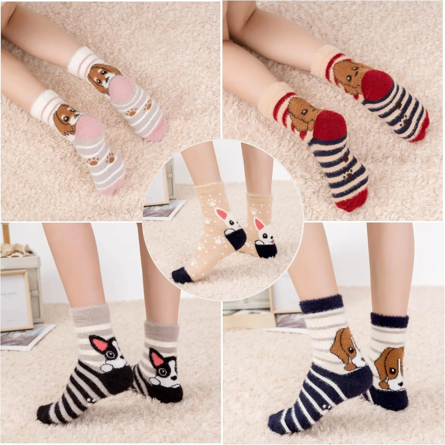 SISOSOCK Fuzzy Socks for Women Cute Cat Paw Socks Women Winter Fluffy Cozy Slipper Socks With Gift Box for Women Girls