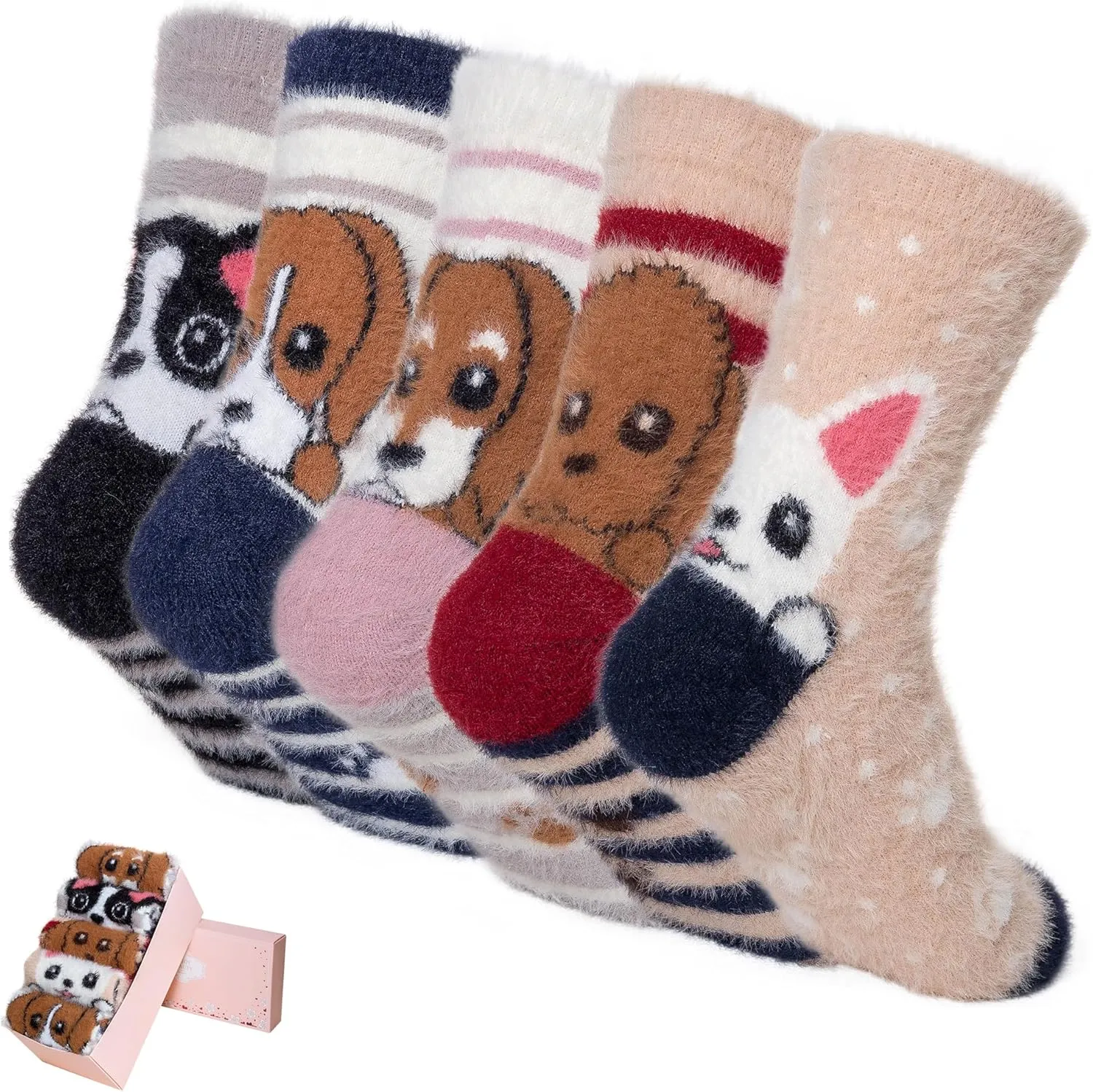 SISOSOCK Fuzzy Socks for Women Cute Cat Paw Socks Women Winter Fluffy Cozy Slipper Socks With Gift Box for Women Girls