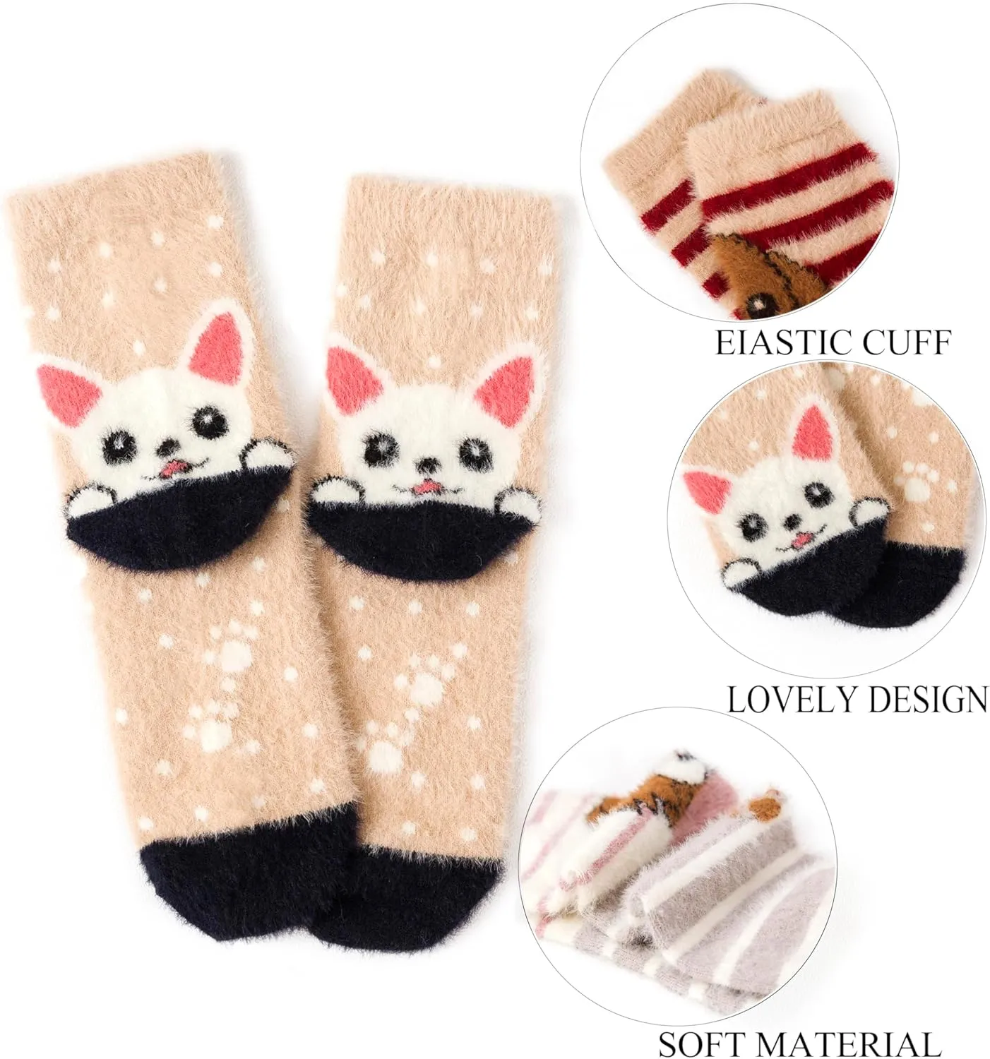 SISOSOCK Fuzzy Socks for Women Cute Cat Paw Socks Women Winter Fluffy Cozy Slipper Socks With Gift Box for Women Girls