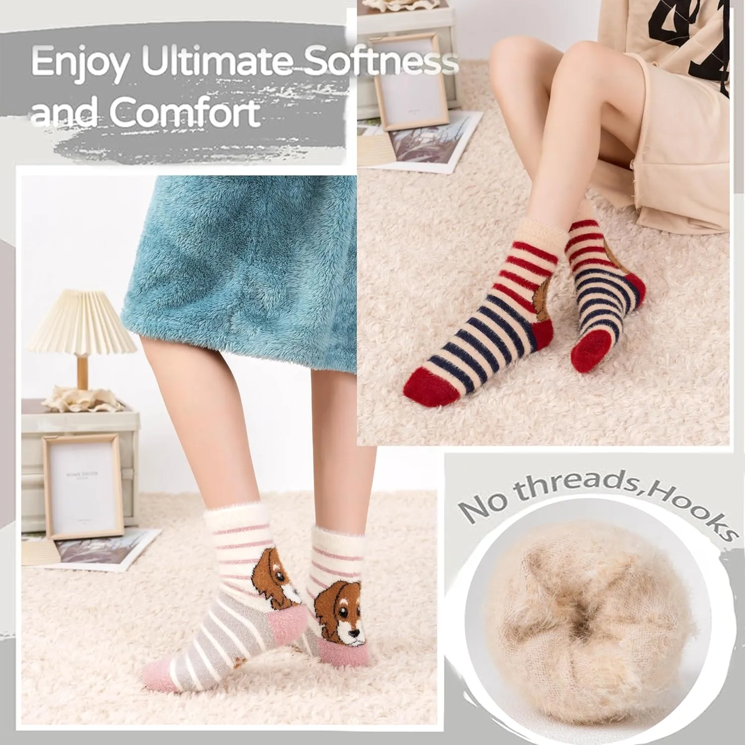 SISOSOCK Fuzzy Socks for Women Cute Cat Paw Socks Women Winter Fluffy Cozy Slipper Socks With Gift Box for Women Girls