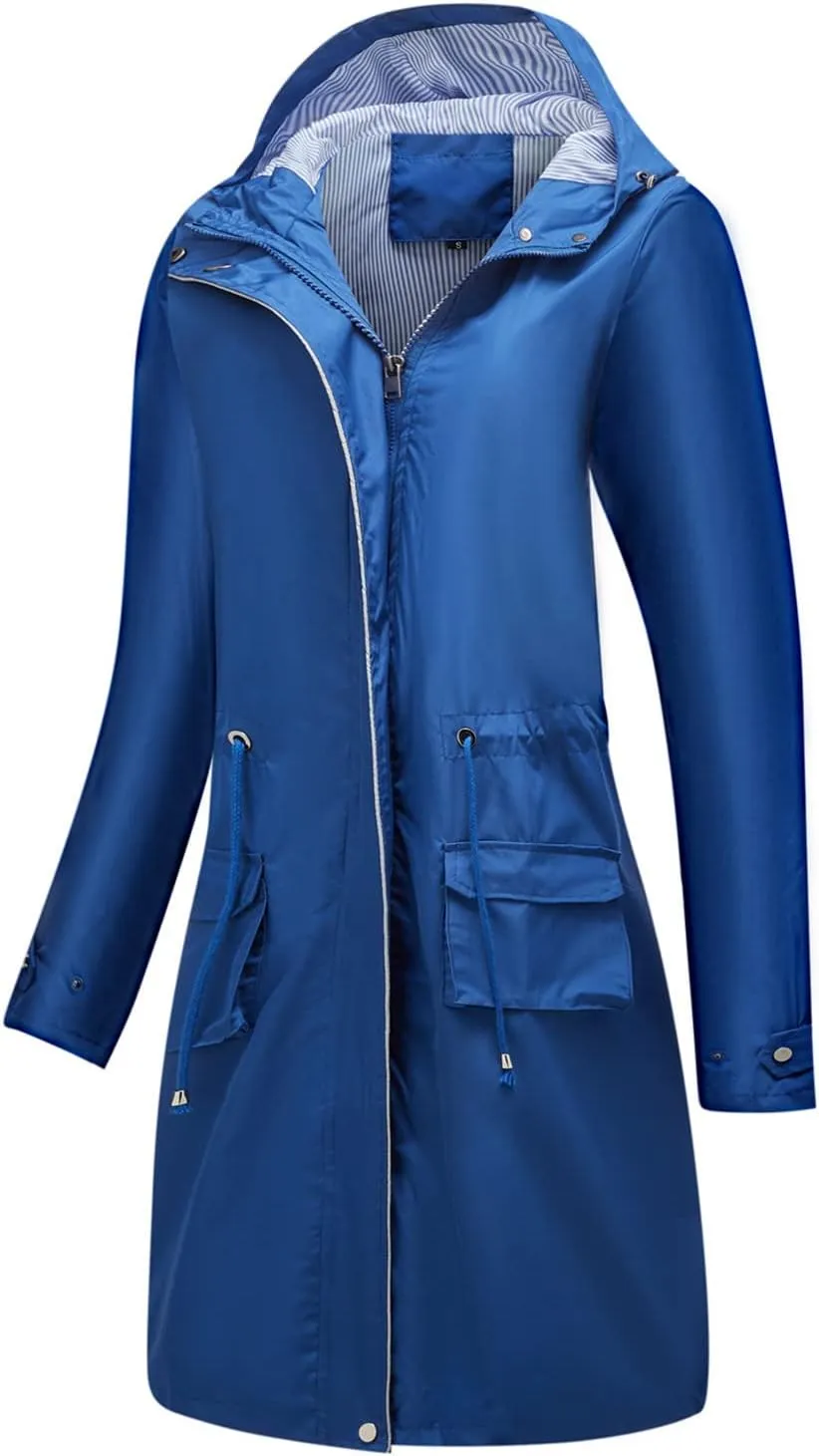 Waterproof Rain Jackets for Women Lightweight Packable Raincoat Casual Solid Rain Coat Mid Length Windbreaker
