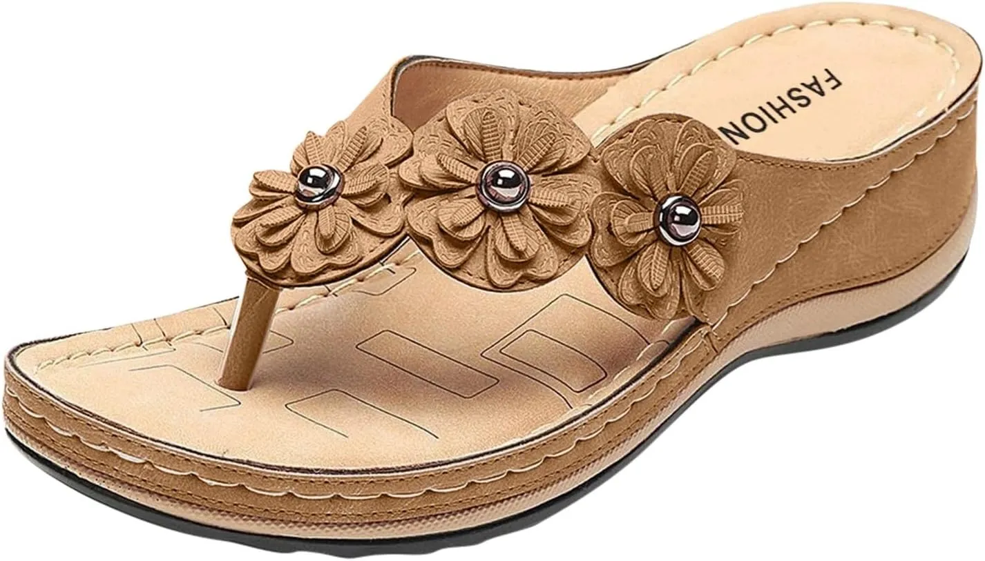 Wedge Sandals for Women Low Heel,Classic Open Toe Sandals with Back Zipper Sparkly Rhinestone Hollow Summer Sandals