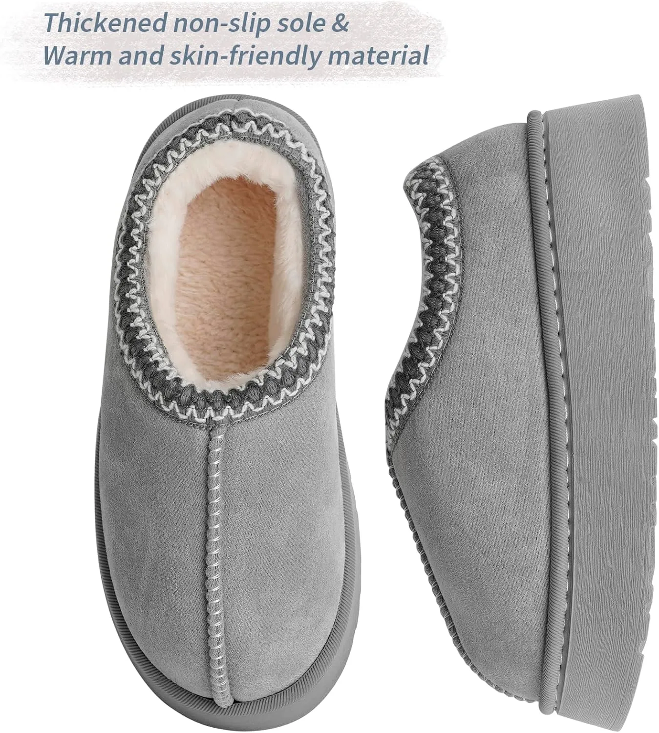 Women's Slippers Platform Mini Fuzzy Boots, Super Light EVA 4cm Thick Sole, Fur Fleece Lined, Cozy and Stylish Slipper for Outdoor Indoor