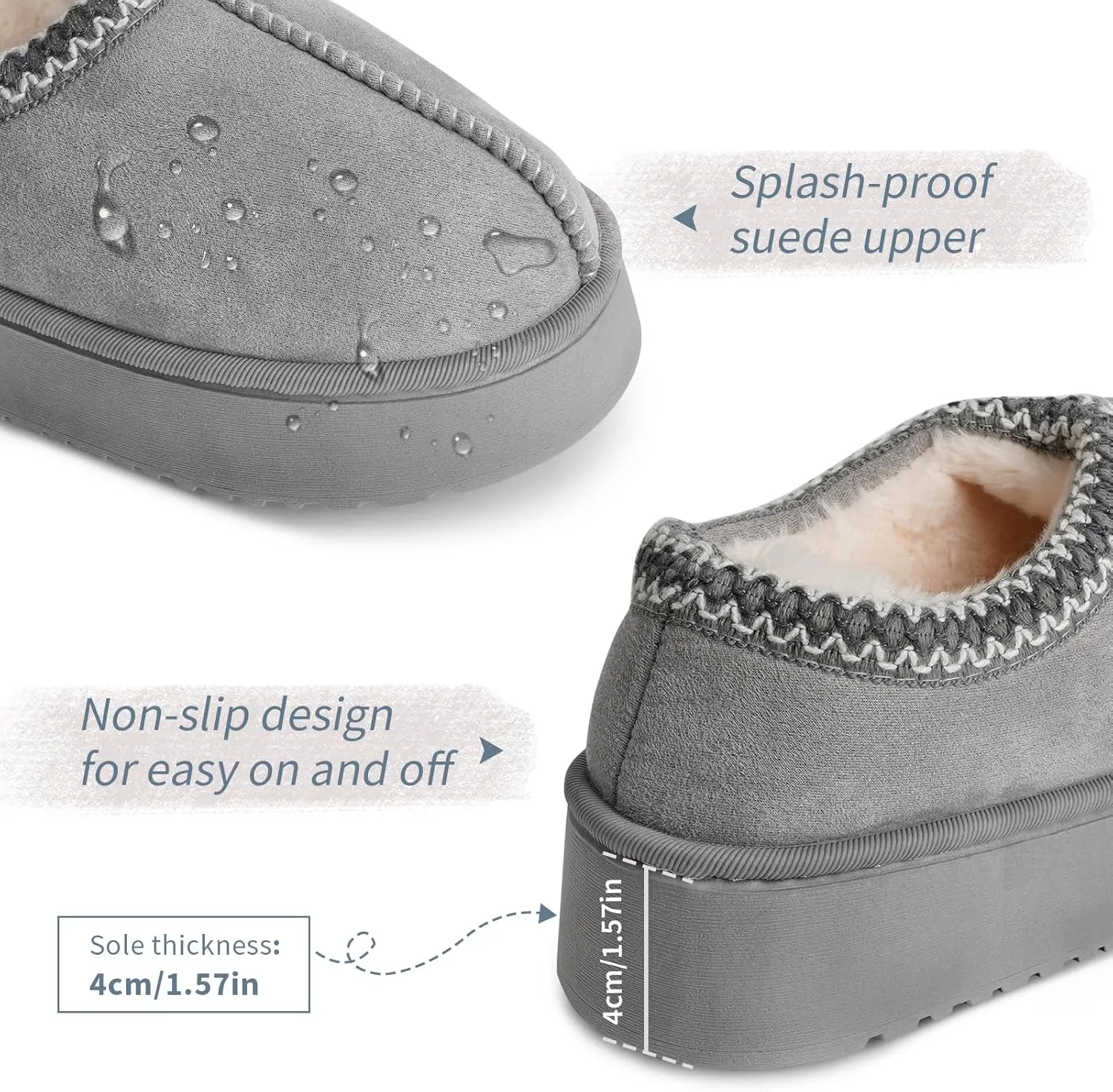 Women's Slippers Platform Mini Fuzzy Boots, Super Light EVA 4cm Thick Sole, Fur Fleece Lined, Cozy and Stylish Slipper for Outdoor Indoor