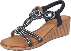 Women's Wedge Sandals Dressy Open Toe High Heel Bohemian Beach Slip On Ankle Strap Platform Sandals