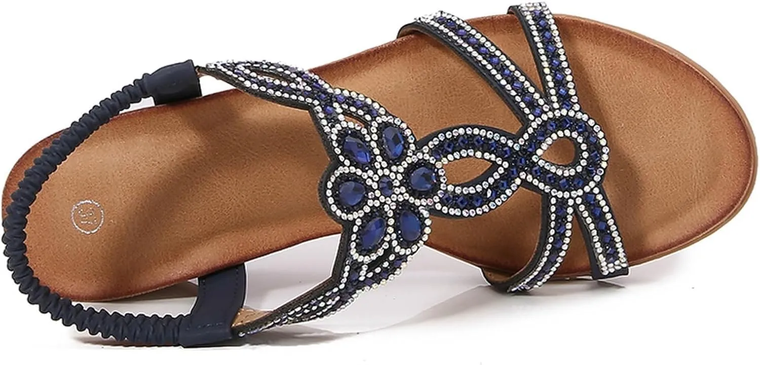 Women's Wedge Sandals Dressy Open Toe High Heel Bohemian Beach Slip On Ankle Strap Platform Sandals