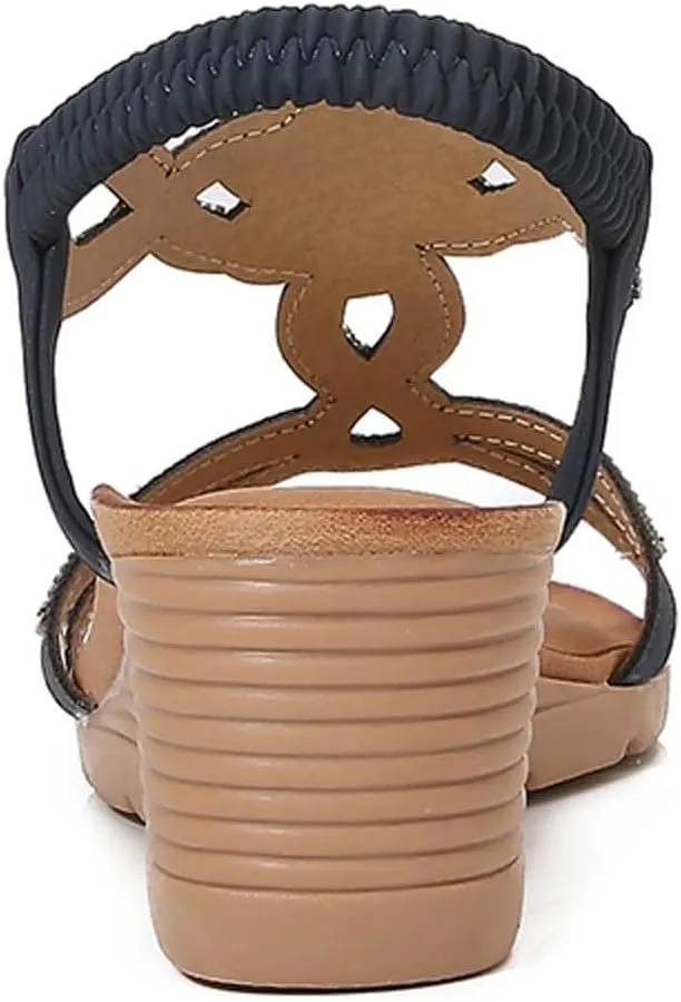 Women's Wedge Sandals Dressy Open Toe High Heel Bohemian Beach Slip On Ankle Strap Platform Sandals