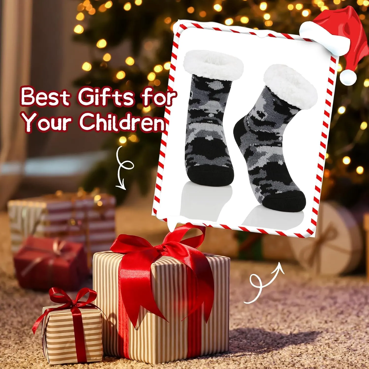 Zando Kids Fuzzy Socks with Grips Toddler Slipper Socks Baby Christmas Socks Boys Girls Winter Socks Cozy Socks for Kids