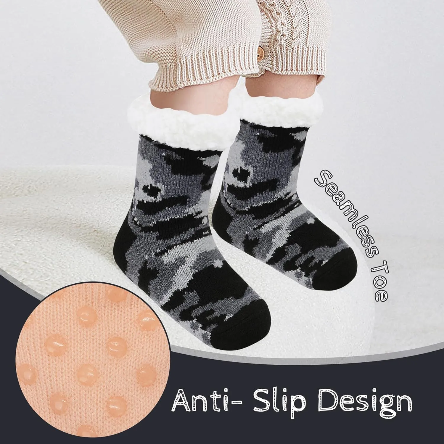 Zando Kids Fuzzy Socks with Grips Toddler Slipper Socks Baby Christmas Socks Boys Girls Winter Socks Cozy Socks for Kids